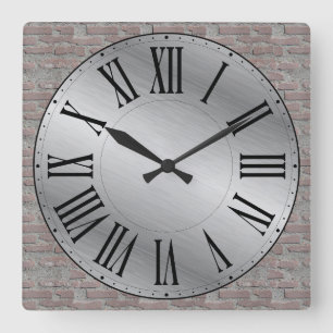 Reloj Cuadrado Fondo de pared metálica de cara/ladrillo romano Nú