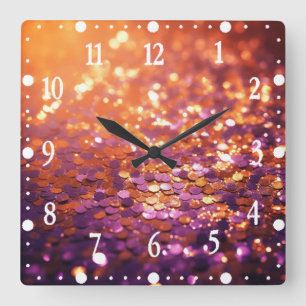 Reloj Cuadrado Fondo de purpurina naranja púrpura-77996