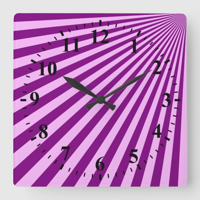 Reloj Cuadrado Fondo de rayas moradas de sol (Anverso)