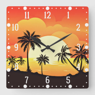 Reloj Cuadrado Fondo de verano con palmeras-32134