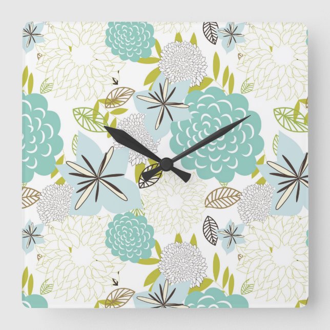 Reloj Cuadrado Fondo floral 5 (Anverso)