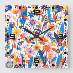 Reloj Cuadrado Fondo floral multicolor exótico-32939