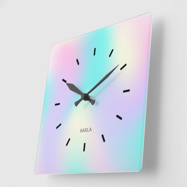Reloj Cuadrado Fondo holográfico de colores claros (Ángulo)