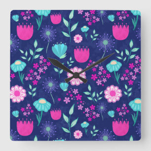 Reloj Cuadrado Fondo lindo con patrón floral