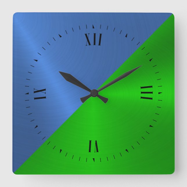 Reloj Cuadrado Fondo metálico azul y verde (Anverso)