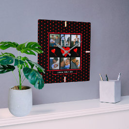 Reloj Cuadrado Fondo negro del corazón de la familia Collage de f