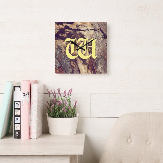 Reloj Cuadrado Fondo personalizable de tronco de árbol de madera  (Sala de lectura)