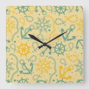 Reloj Cuadrado Fondo retro con el ancla, cuerdas