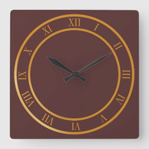 Reloj Cuadrado Fondo simple romano numero marrón