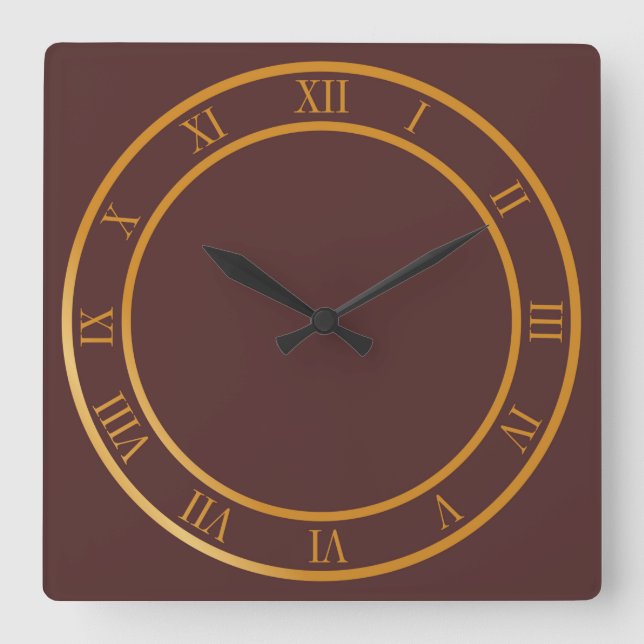 Reloj Cuadrado Fondo simple romano numero marrón (Anverso)
