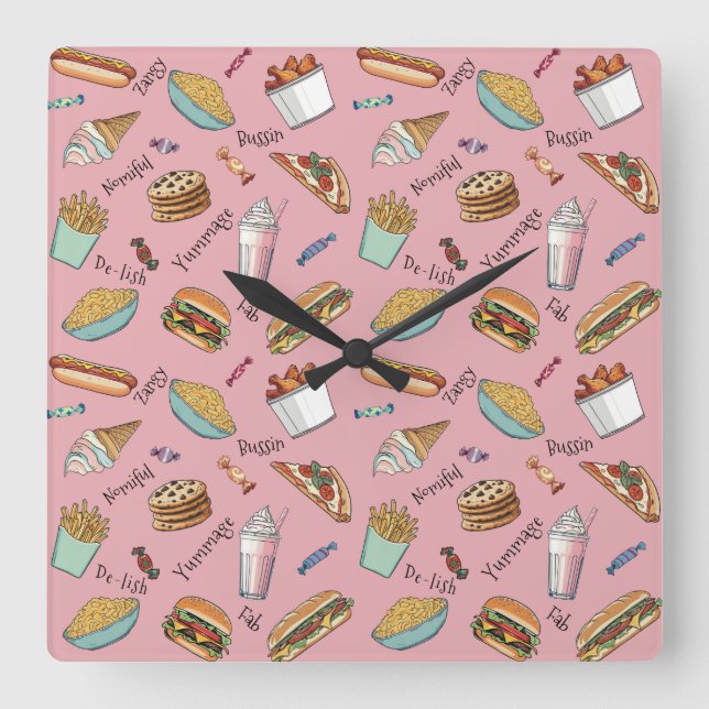 Reloj Cuadrado Foodie Faves Fabulous Pattern (Anverso)