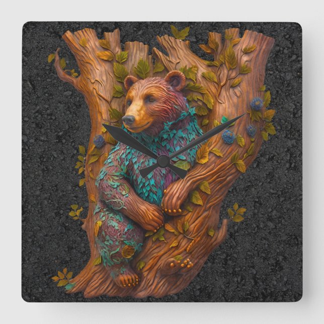 Reloj Cuadrado Forest Carving Wall Clock (Anverso)