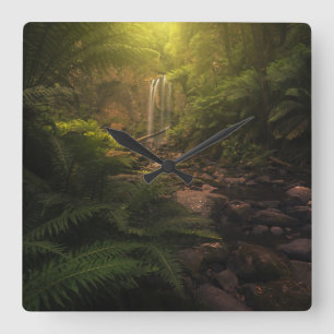 Reloj Cuadrado Forests Sunlight Highlights Waterfall
