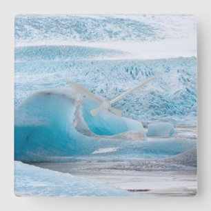Reloj Cuadrado Formaciones de hielo glacial azul, horizontal