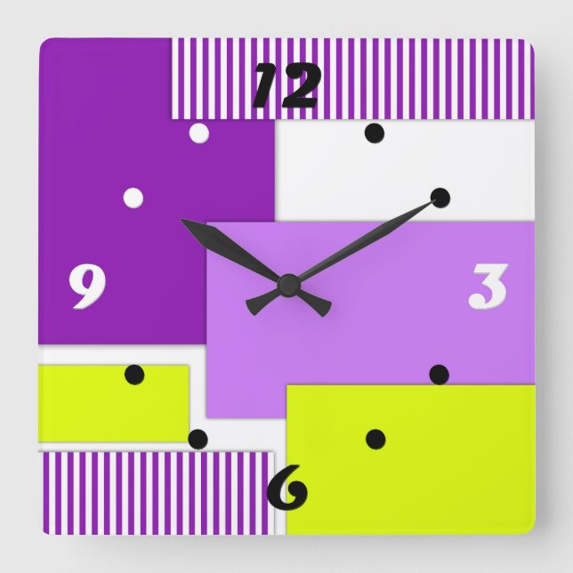 Reloj Cuadrado Formas geométricas de papel multicolor (Anverso)