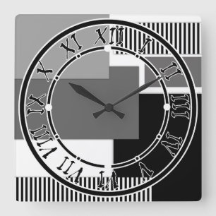 Reloj Cuadrado Formas geométricas en blanco y negro