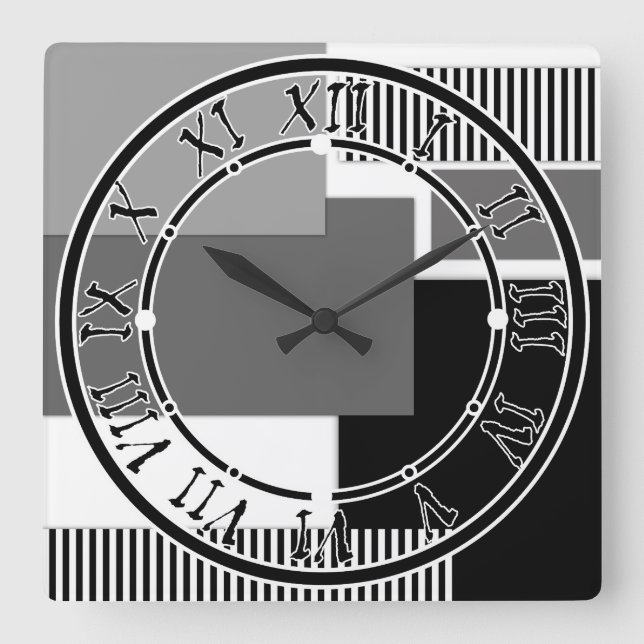 Reloj Cuadrado Formas geométricas en blanco y negro (Anverso)