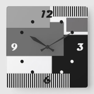 Reloj Cuadrado Formas geométricas en blanco y negro