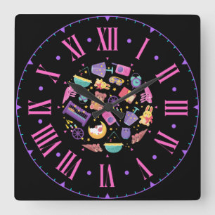 Reloj Cuadrado Formas para bebés y números romanos de iconos