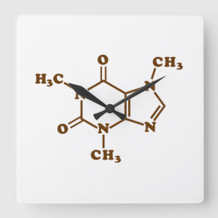 Reloj Cuadrado Fórmula química molecular de la cafeína del café