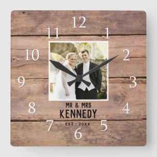 Reloj Cuadrado Foto Boda personalizada Aniversario de la Madera R
