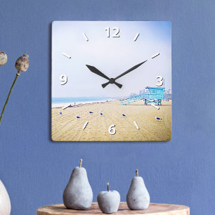 Reloj Cuadrado Foto costera de la gaviota marina de la playa de a