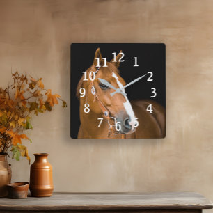 Reloj Cuadrado Foto de Caballo Cuarto de Milla Marrón Blanco Nume