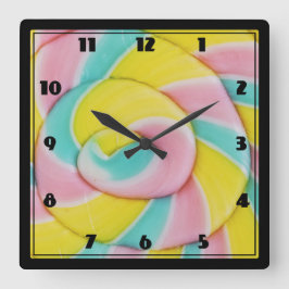 Reloj Cuadrado Foto de caramelos pasteles en espiral arcoiris Pas