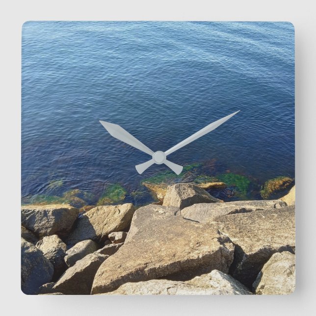 Reloj Cuadrado Foto de Deep Blue Atlantic Ocean Rocky Cliff (Anverso)
