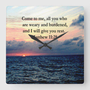 RELOJ CUADRADO FOTO DE ESPIRITUAL MATTHEW 11:28 SUNRISE SCRIPTURE