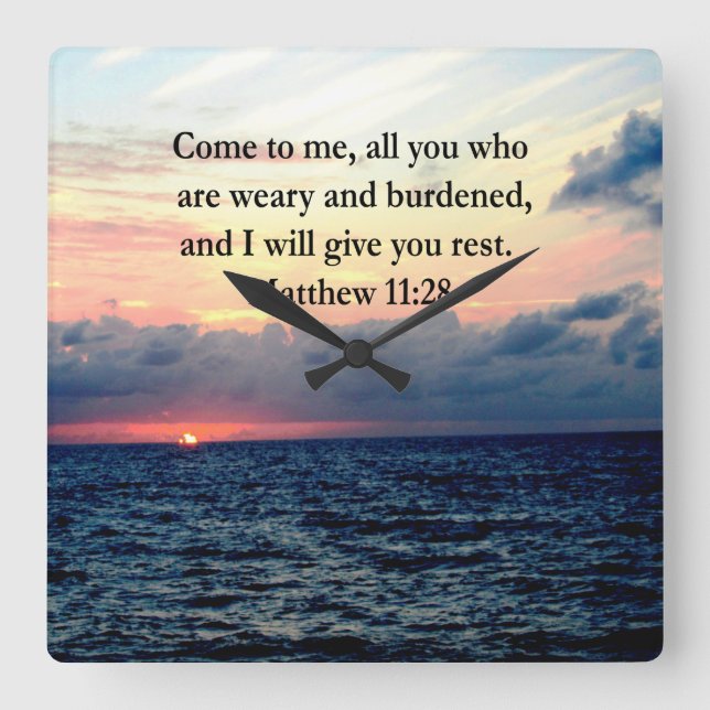 RELOJ CUADRADO FOTO DE ESPIRITUAL MATTHEW 11:28 SUNRISE SCRIPTURE (Anverso)