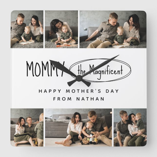 Reloj Cuadrado Foto de familia de Días de la Madre personalizados (Anverso)