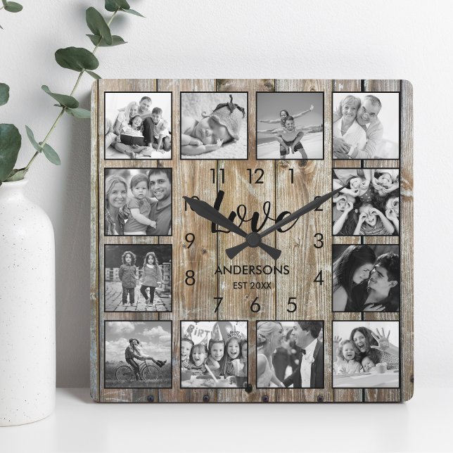 Reloj Cuadrado Foto de familia personalizado Rústica de Farmhouse (Subido por el creador)