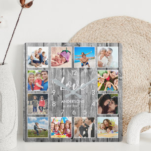 Reloj Cuadrado Foto de familia personalizado Rústica de Farmhouse