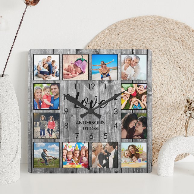 Reloj Cuadrado Foto de familia personalizado Rústica de Farmhouse (Subido por el creador)