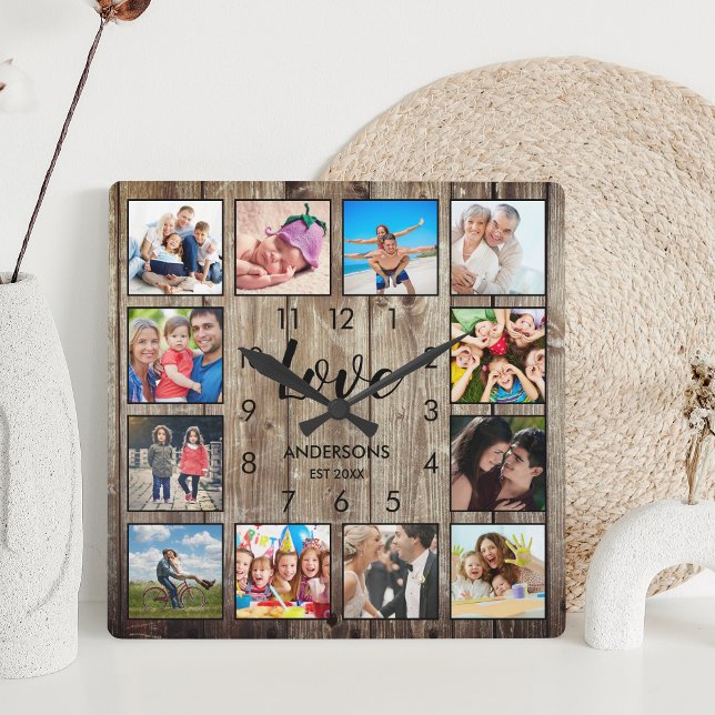 Reloj Cuadrado Foto de familia personalizado Rústica de Farmhouse (Subido por el creador)