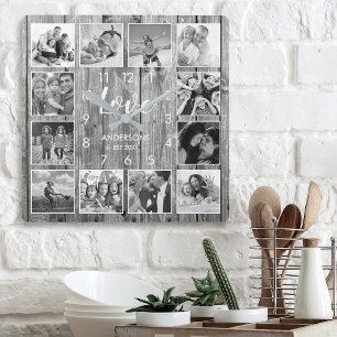 Reloj Cuadrado Foto de familia personalizado Rústica de Farmhouse