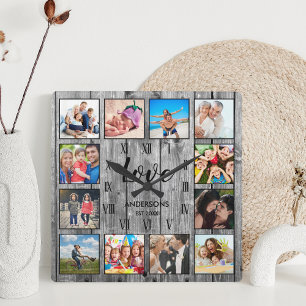 Reloj Cuadrado Foto de familia personalizado Rústica de Farmhouse