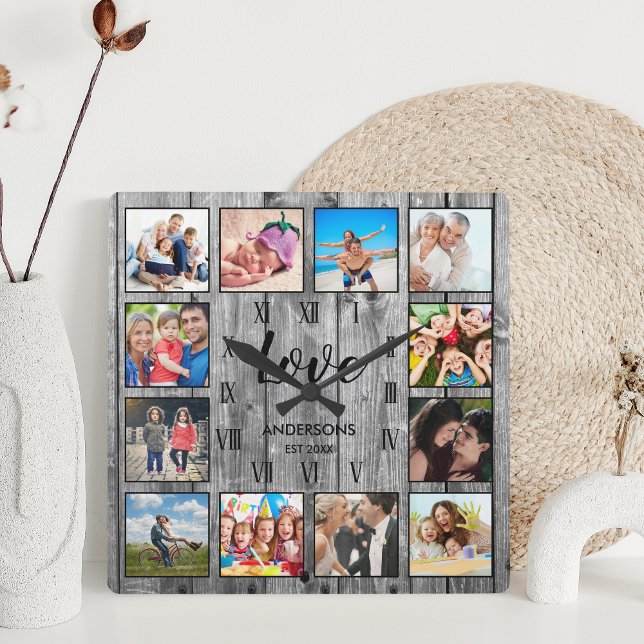 Reloj Cuadrado Foto de familia personalizado Rústica de Farmhouse (Subido por el creador)