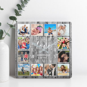 Reloj Cuadrado Foto de familia personalizado Rústica de Farmhouse