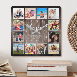 Reloj Cuadrado Foto de familia personalizado Rústica de Farmhouse