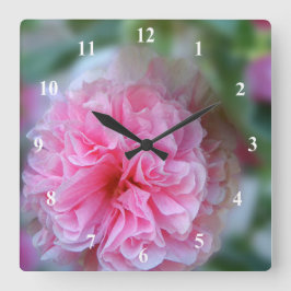 Reloj Cuadrado Foto de flor rosa de Hollyhock