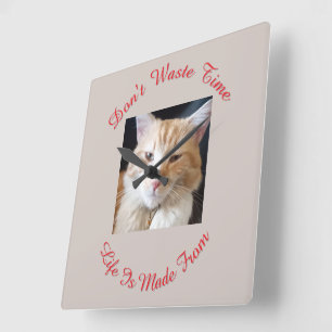 Reloj Cuadrado Foto de Gato, Nombre, Texto, Divertido