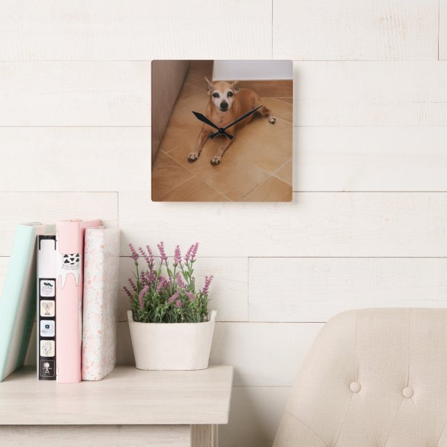 Reloj Cuadrado Foto de mascota personalizada  (Sala de lectura)