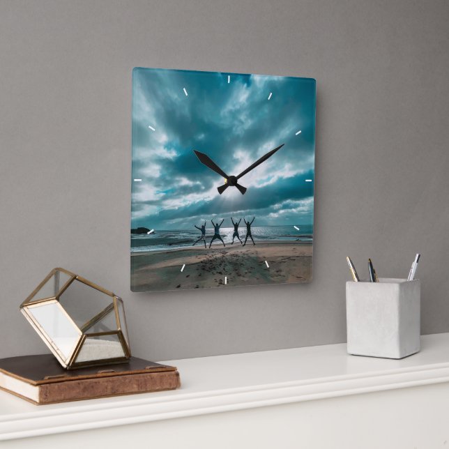 Reloj Cuadrado Foto de memoria de familia de guiones de hermanas (Oficina)