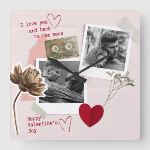 Reloj Cuadrado Foto de pareja adorable día de San Valentín recuer