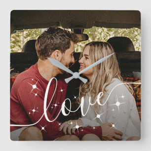 Reloj Cuadrado Foto de pareja personalizada con guión de amor bri