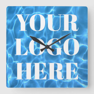 Reloj Cuadrado Foto de Piscina Azul Acuático para tu Logo