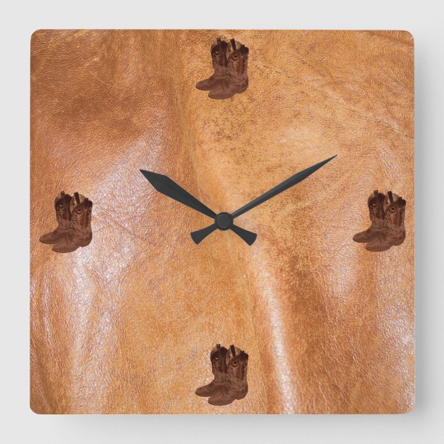 Reloj Cuadrado Foto de Rustic Tanned Leather y verdaderos boots d (Anverso)