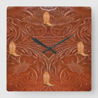 Reloj Cuadrado Foto de Rustic Tooled Leather-Look & Cowboy Boots